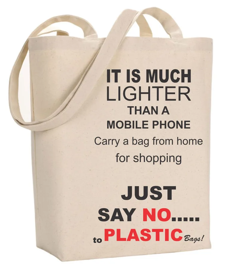 Canvas tote, text print, long handles (CNS-19)