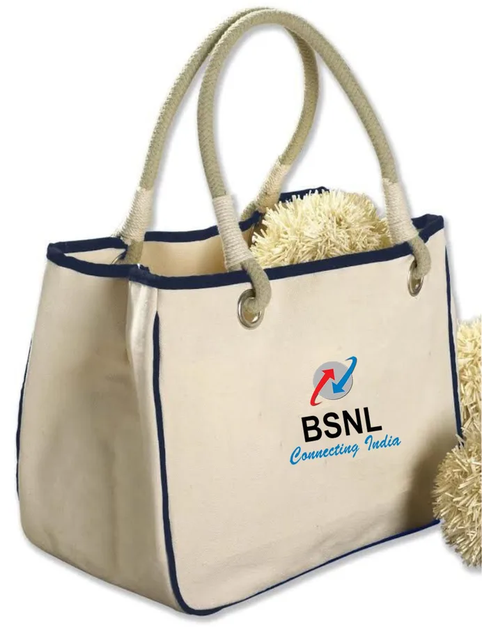 Canvas tote, navy binding, rope handles (CNS-21)