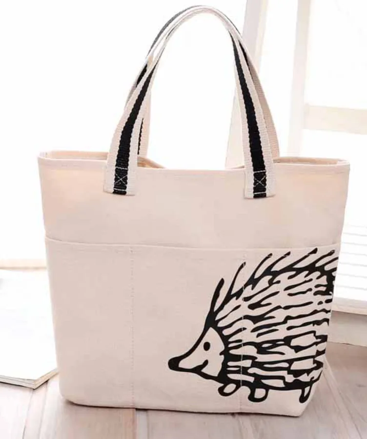 Canvas tote, black handles, illustrated (CNS-38)