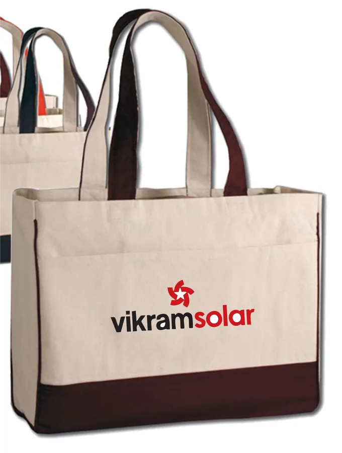 Canvas shopper, brown base, pocket (CNS-46)