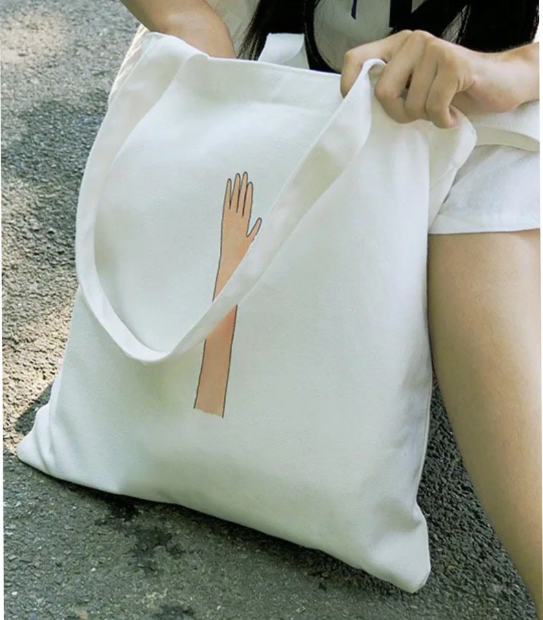 Canvas tote, white, long handles (CNS-49)