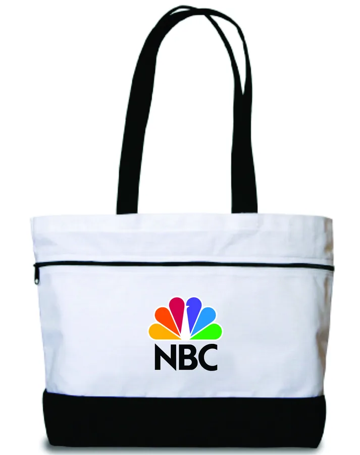 Canvas tote, black base, zip pocket (CNS-57)