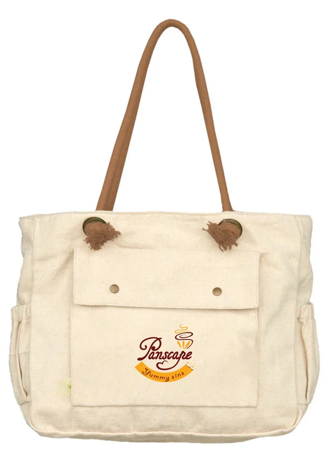 Canvas tote, pocket, leather-look handles (CNS-59)