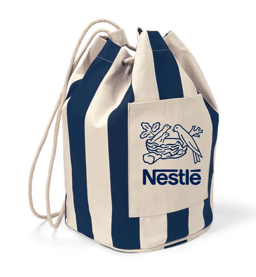 Canvas duffel, navy stripes, drawstring (CNS-60)