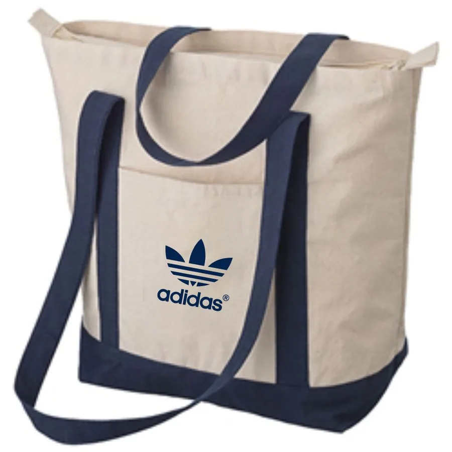 Canvas boat tote, navy trim, large (CNS-69)