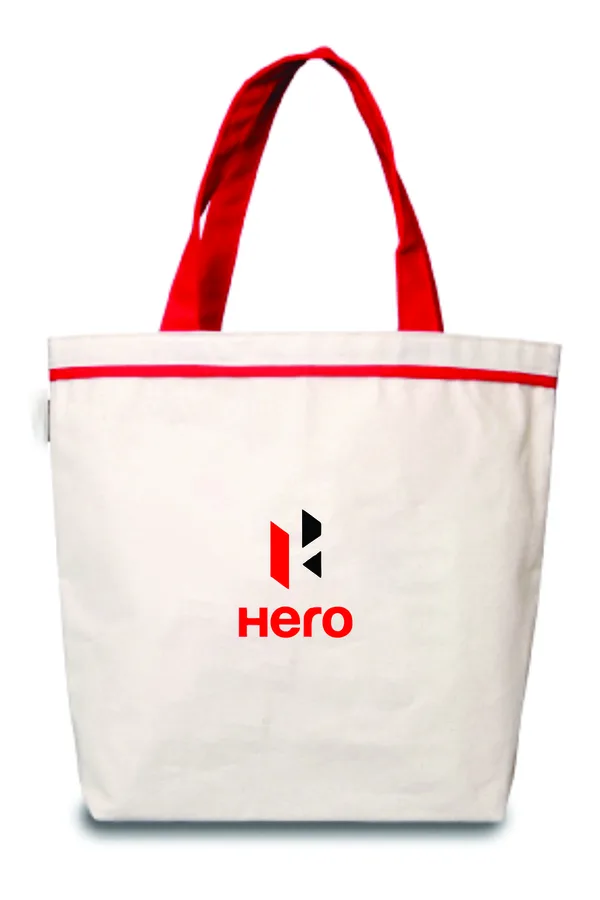 Natural cotton tote, red handles and trim (CTN-07)
