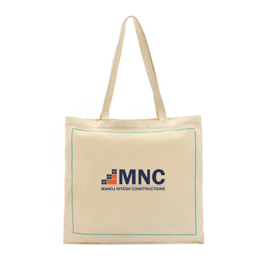 Natural cotton tote, stitched border (CTN-23)