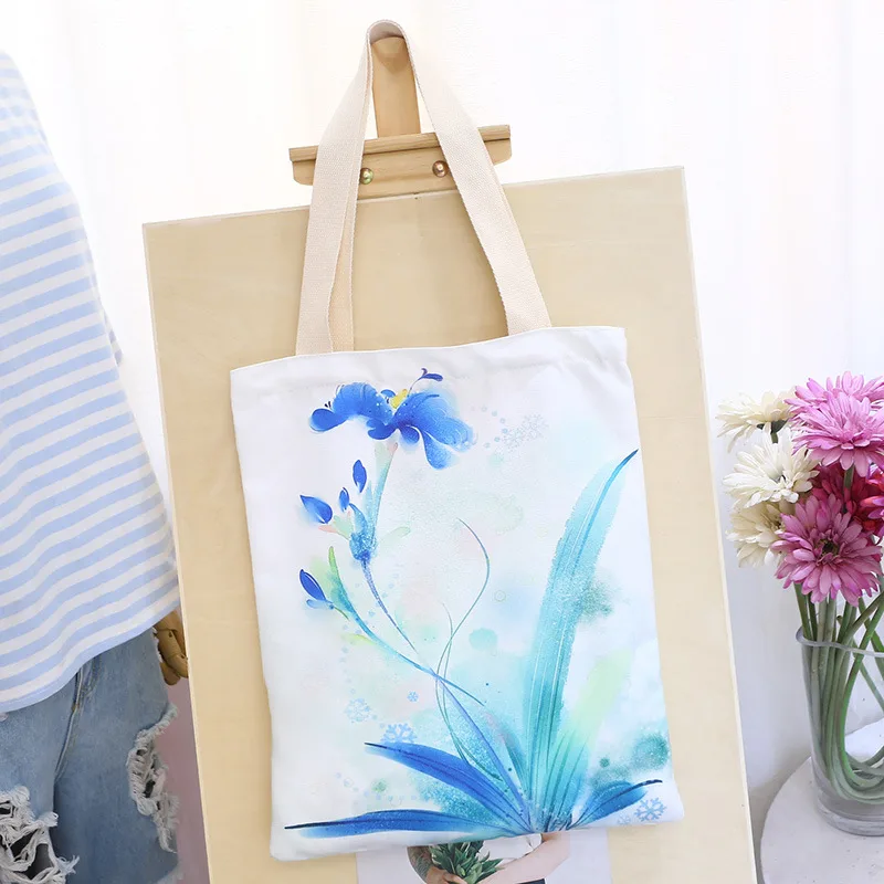 White cotton tote, watercolour print (CTN-33)