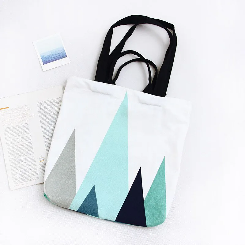 Cotton tote, geometric two-tone print (CTN-34)