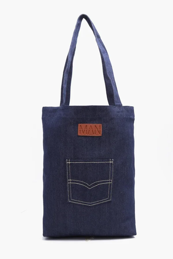 Denim tote, back pocket, label (DNM-07)