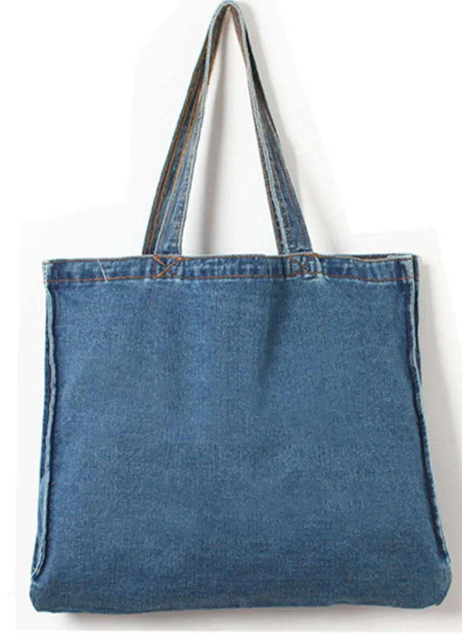 Denim tote, mid-wash, seam detail (DNM-08)