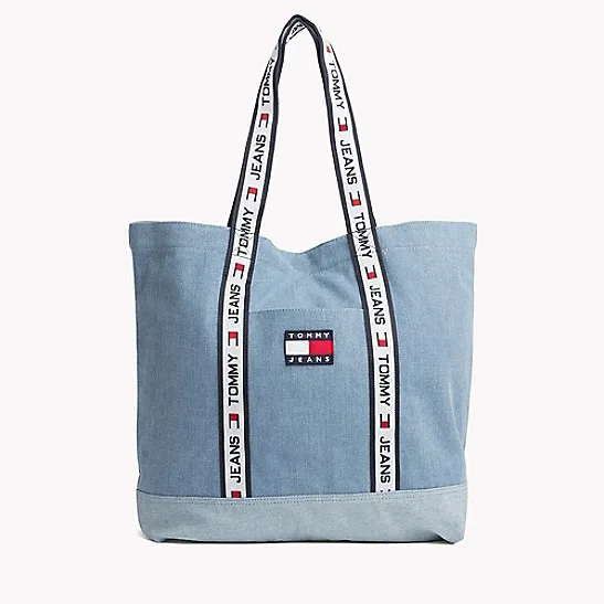 Denim tote, light, printed tape handles (DNM-15)
