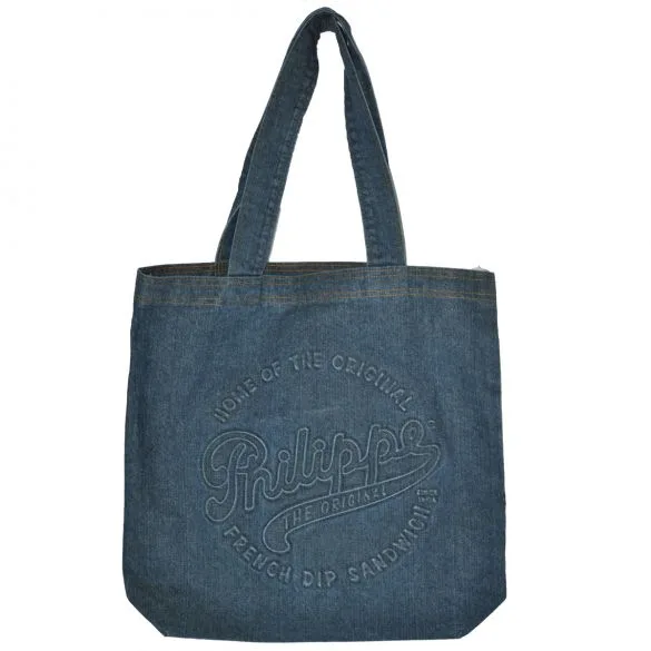 Denim tote, grey wash, tonal print (DNM-18)