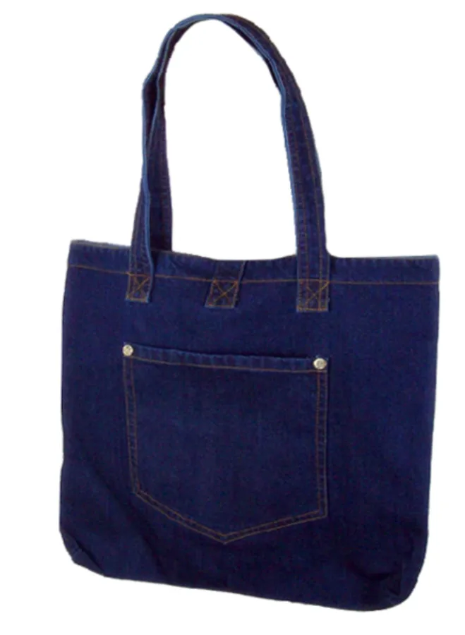 Denim tote, dark, pocket, rivets (DNM-21)