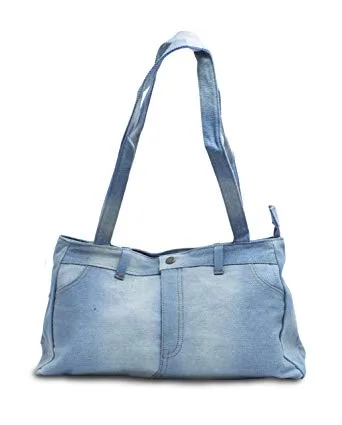 Denim shoulder bag, zip, washed (DNM-25)