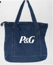 Denim tote, navy, zip, flat handles (DNM-37)