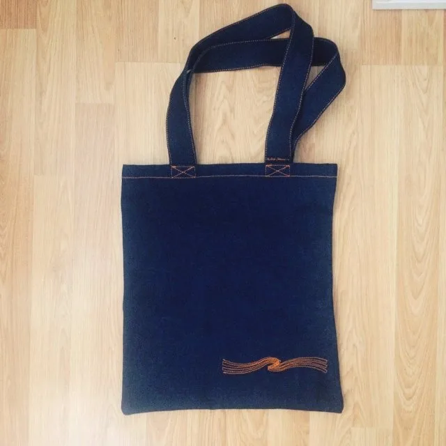 Denim tote, flat, long handles (DNM-41)