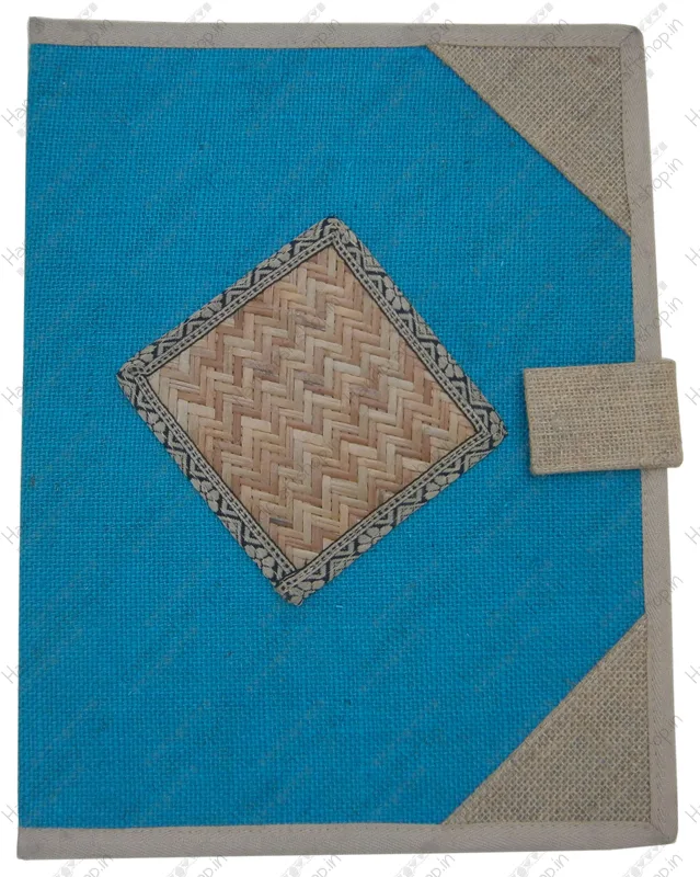Jute folder, blue, cane inset (FDR-15)