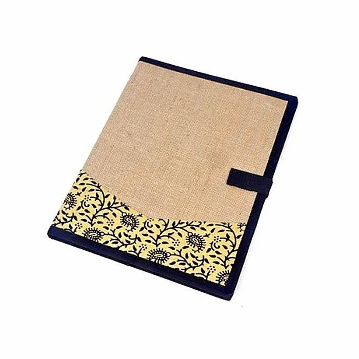 Jute folder, printed band, navy trim (FDR-27)