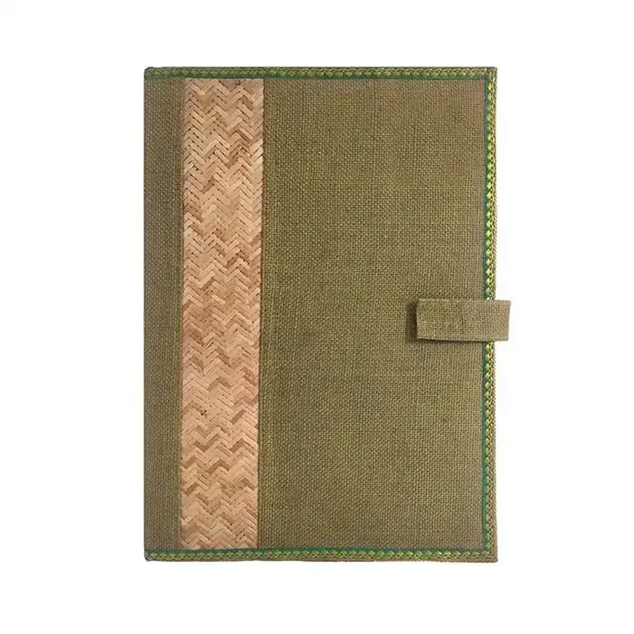 Jute folder, green, cane panel, A4 (FDR-42)