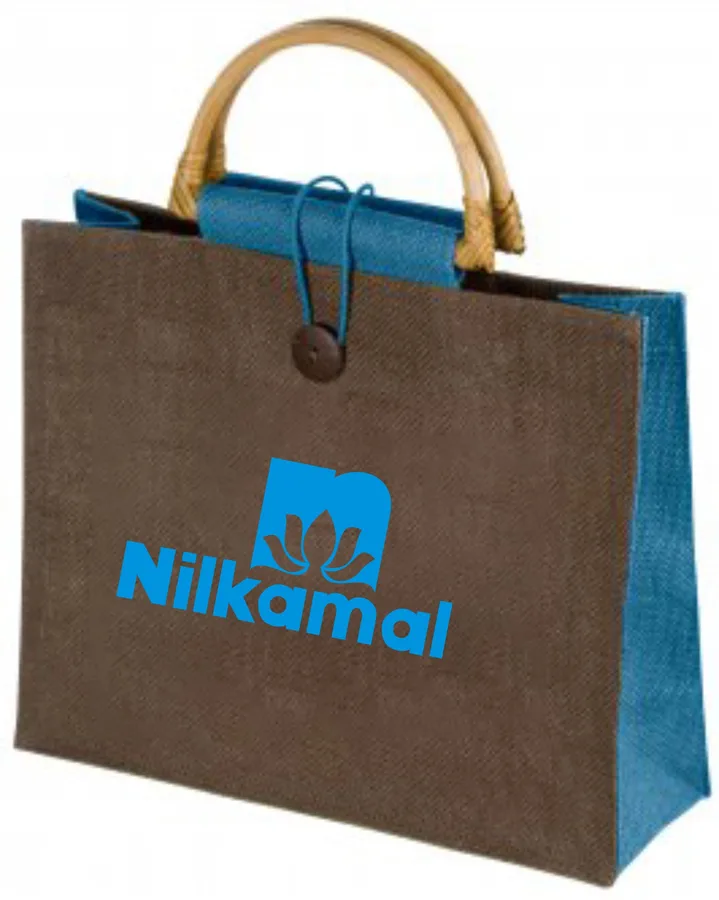 Jute shopper, dark with wood handles (JTE-07)