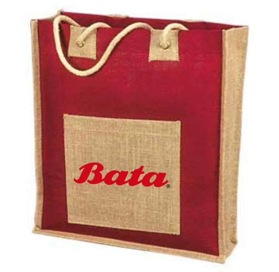 Jute shopper, red panel, rope handles (JTE-10)