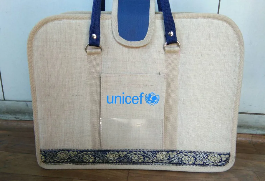 Jute laptop bag, striped panel (JTE-12)