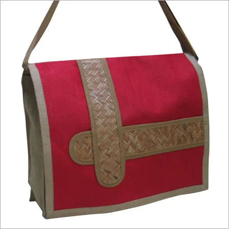Jute messenger, coloured with woven trim (JTE-15)