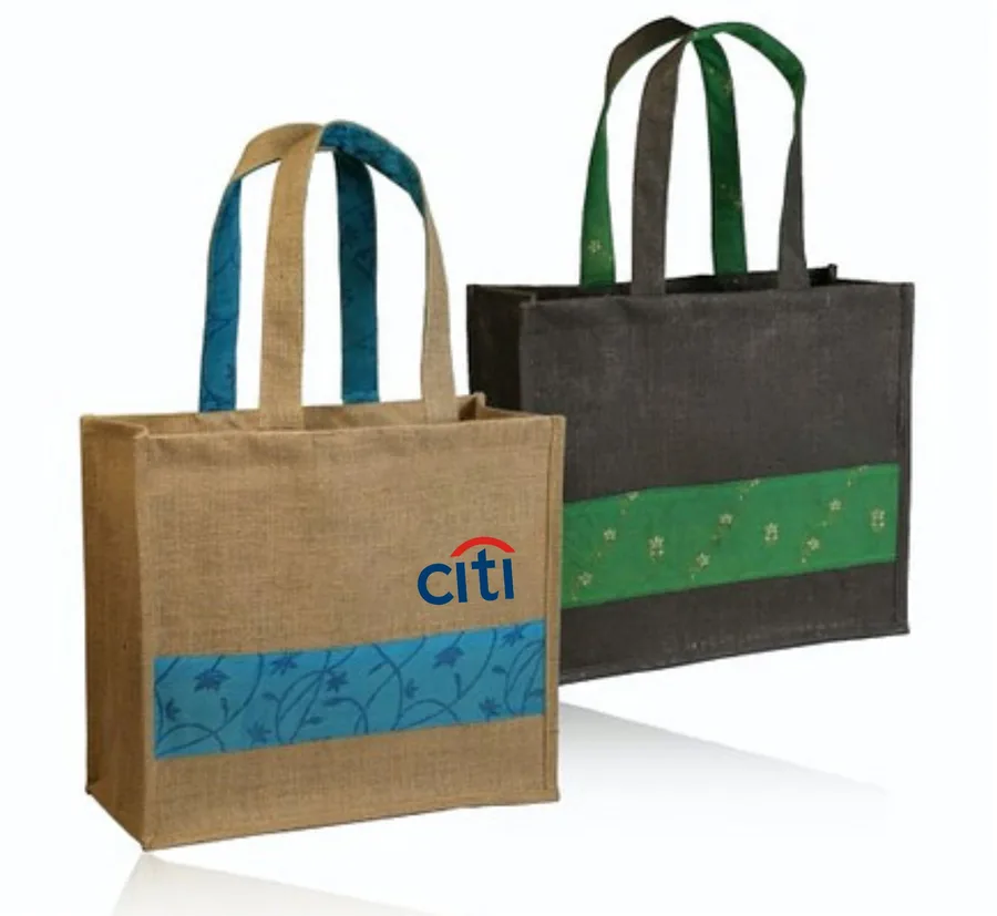 Jute shopper, coloured base panel (JTE-19)