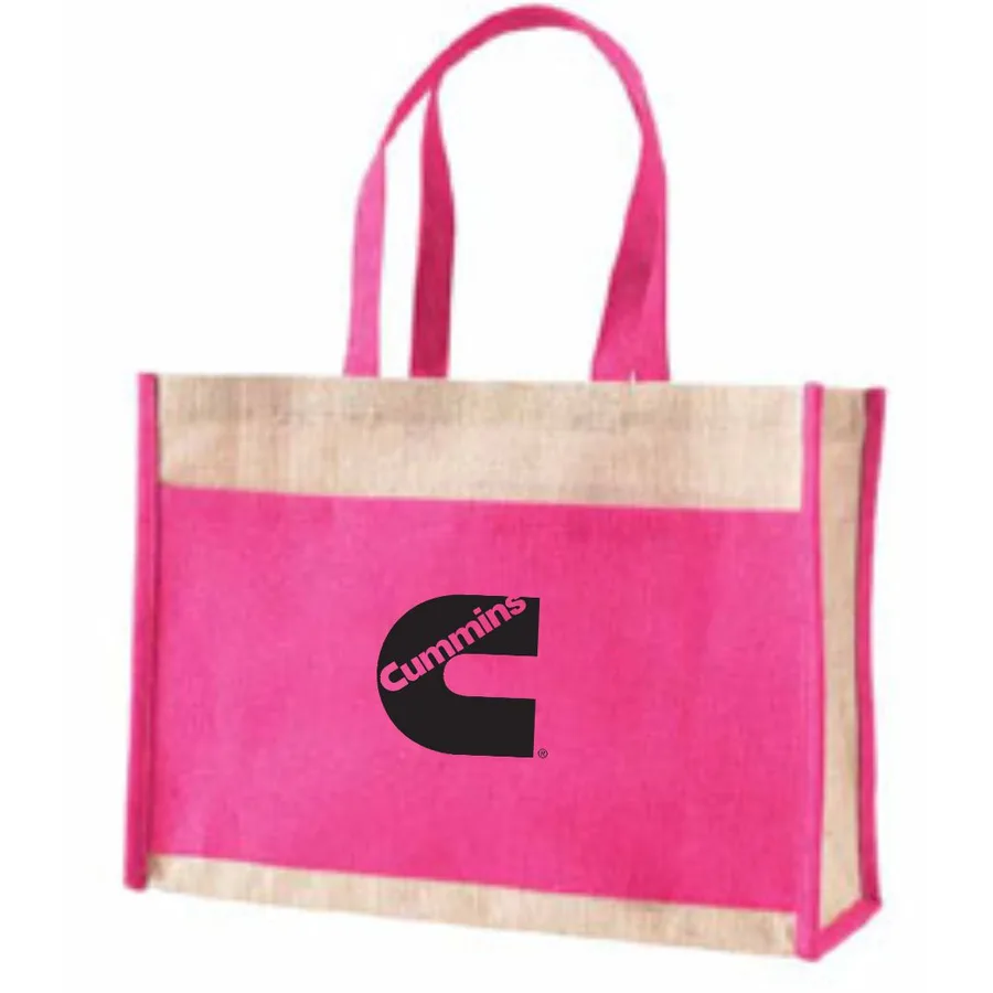 Jute shopper, pink panel (JTE-22)