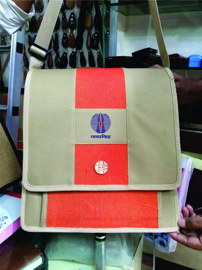 Jute satchel, orange panel (JTE-29)