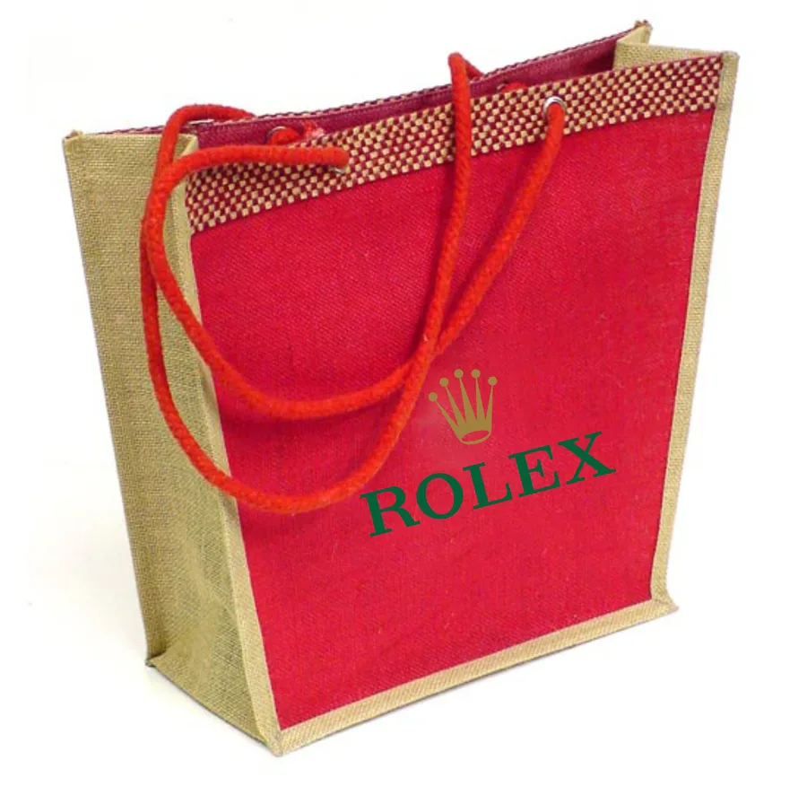 Jute shopper, red dyed, rope handles (JTE-30)