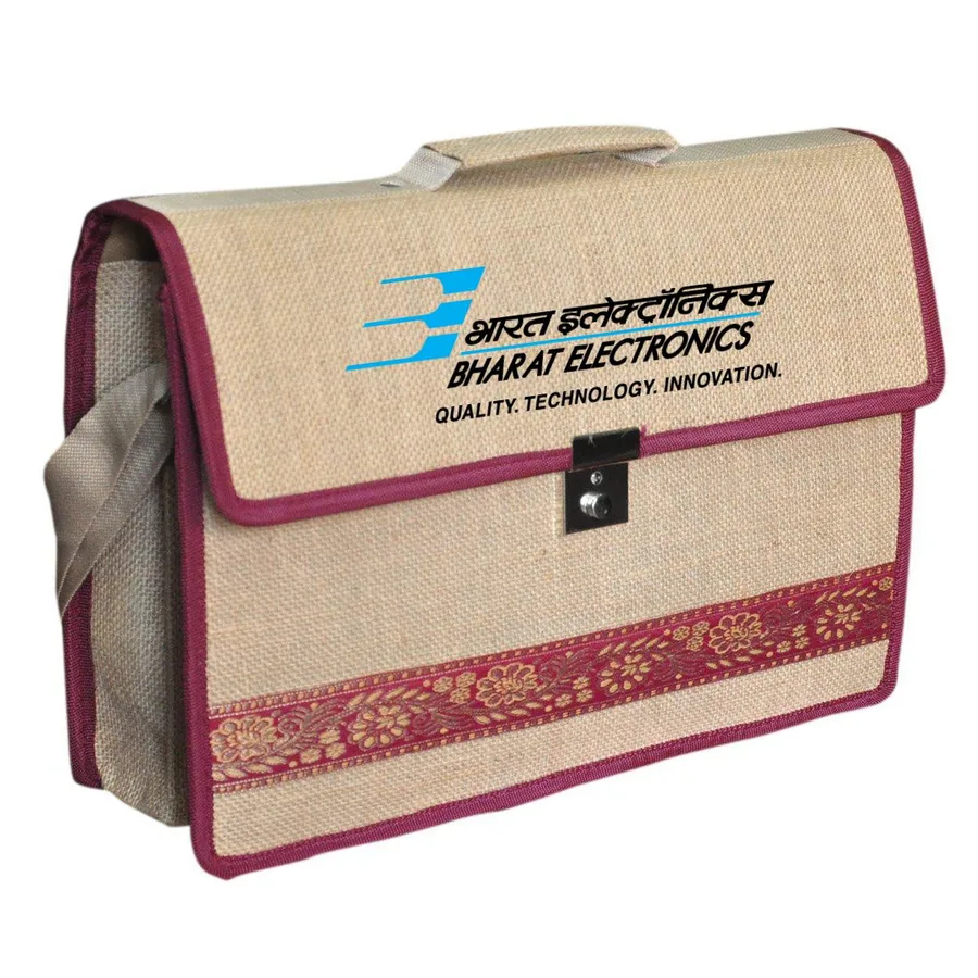 Jute briefcase, printed border (JTE-41)