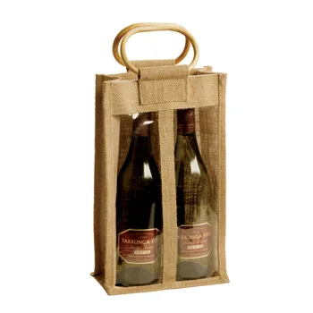 Jute wine bag, two bottles, window (JTE-49)