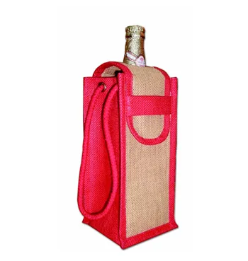 Jute wine bag, red, single bottle (JTE-55)