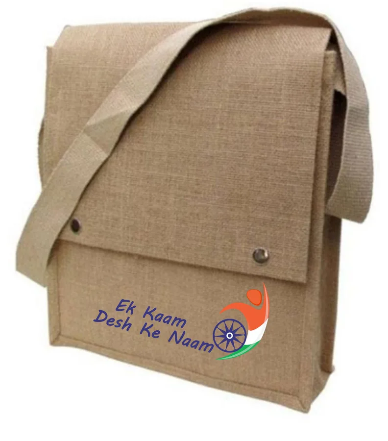 Jute messenger, wide strap, printed flap (JTE-57)