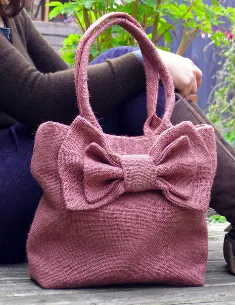 Jute handbag, bow, pink (JTE-58)