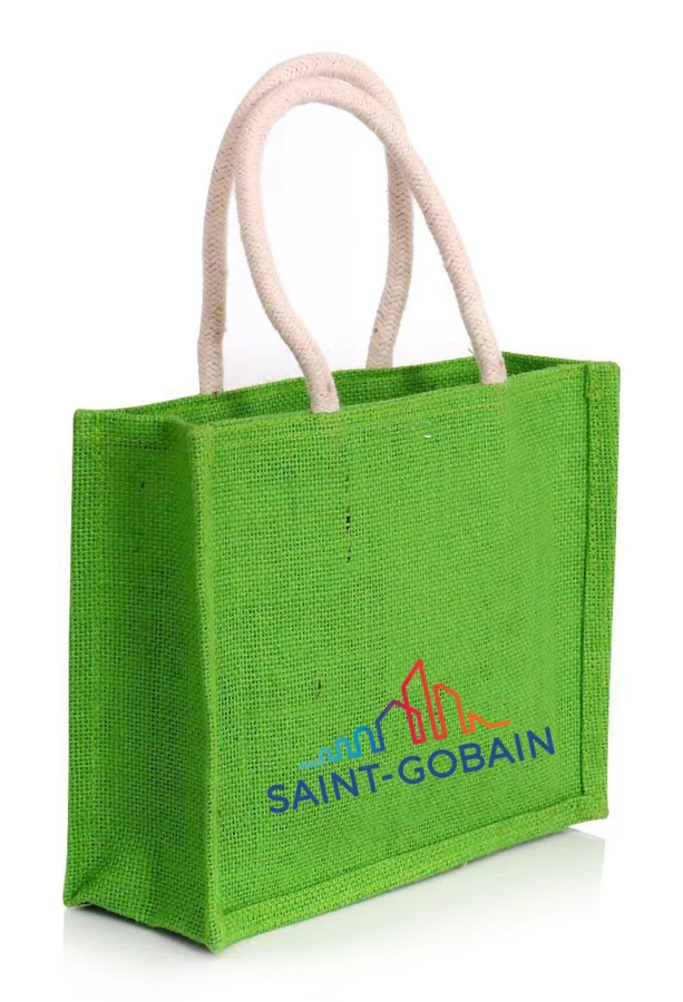 Jute shopper, green dyed, rope handles (JTE-60)