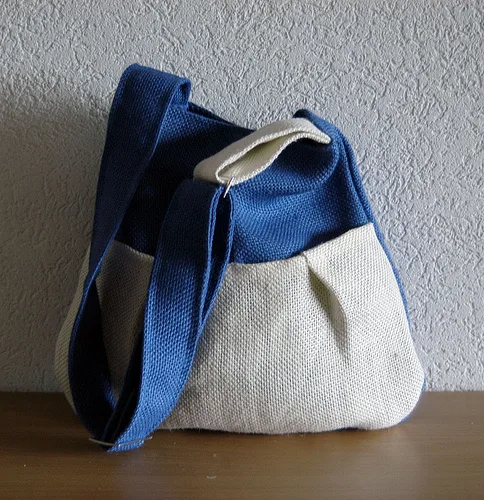 Jute and cotton shoulder bag, pleated (JTE-64)