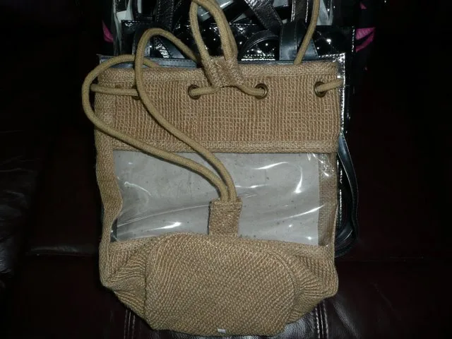Jute pouch, clear window, rope (PCH-13)