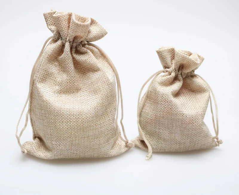 Jute drawstring pouches, plain, set (PCH-15)