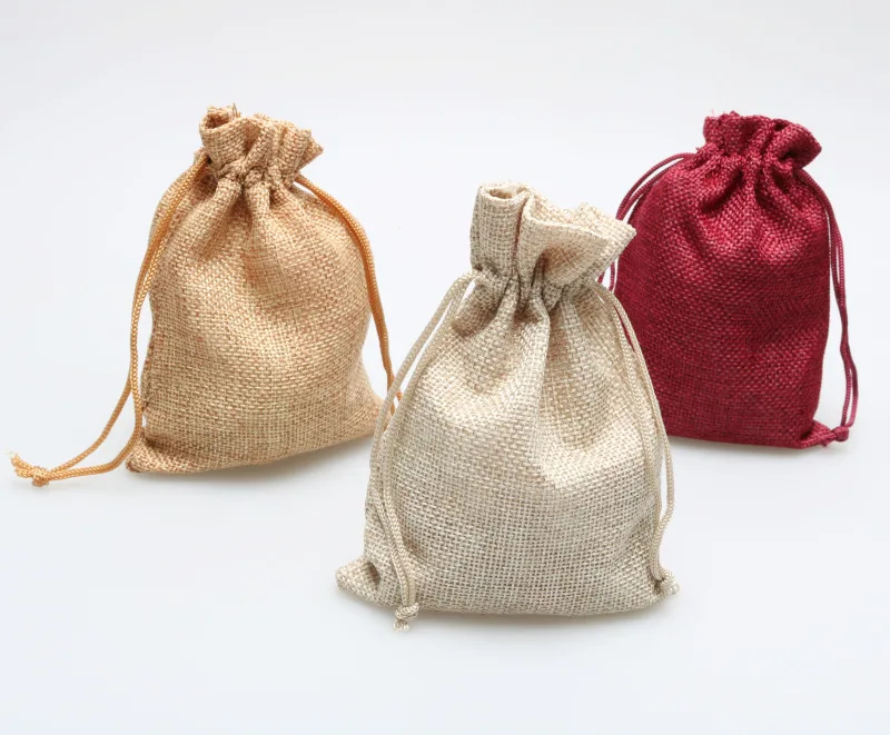 Jute mini pouches, natural and dyed (PCH-17)