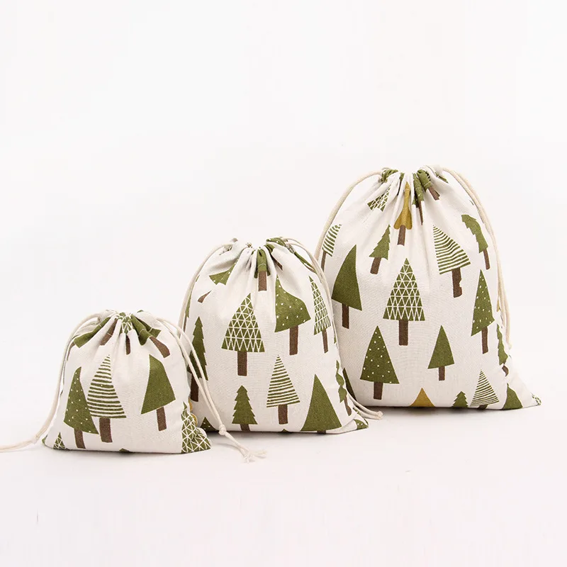 Cotton drawstring pouches, printed, set (PCH-22)